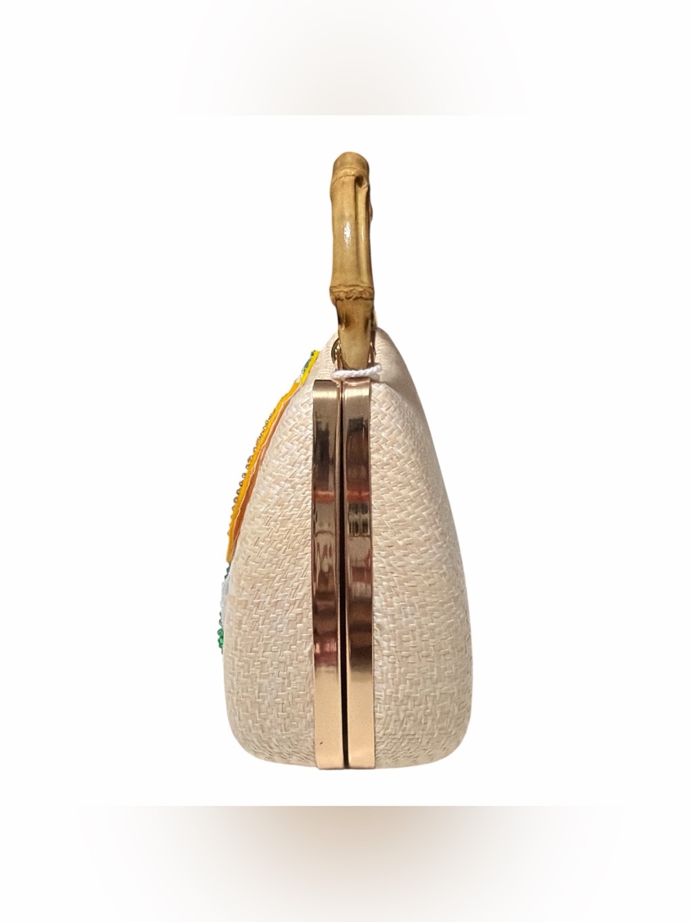 Haute Hippie Woven Straw Bamboo Handle Fruit Beaded Embroidered Crossbody Bag - Picture 7 of 11